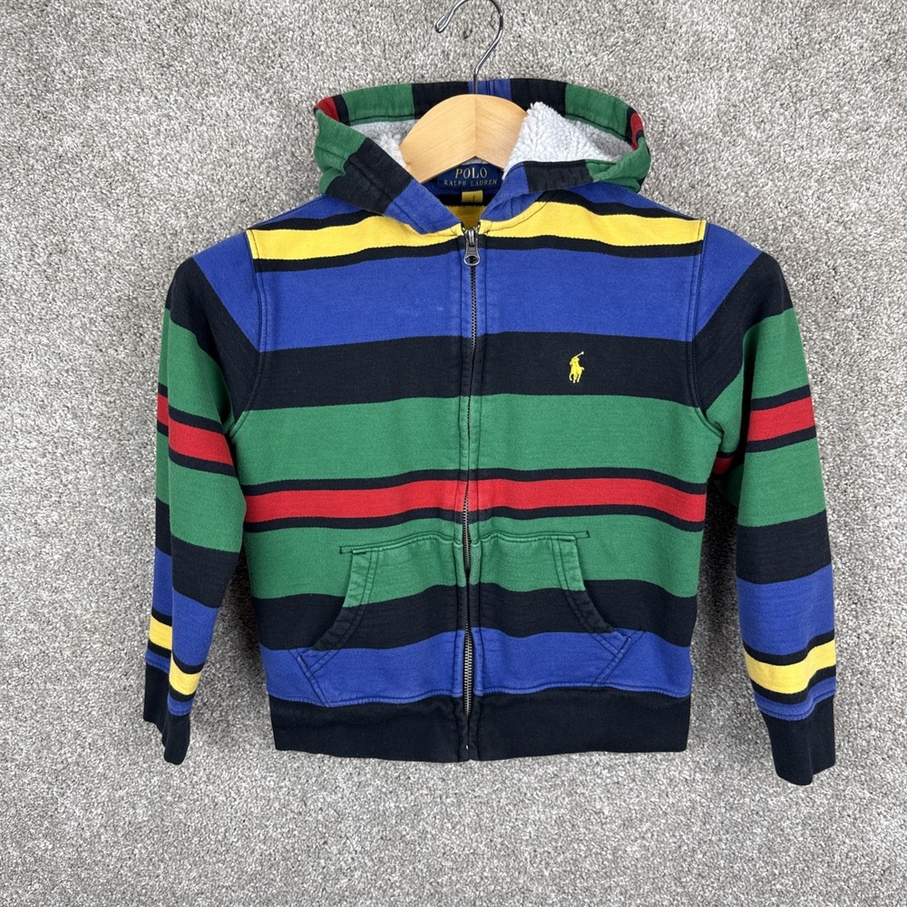 Polo Ralph Lauren Boys Medium 10/12 Striped Fleece Full Zip Hoodie